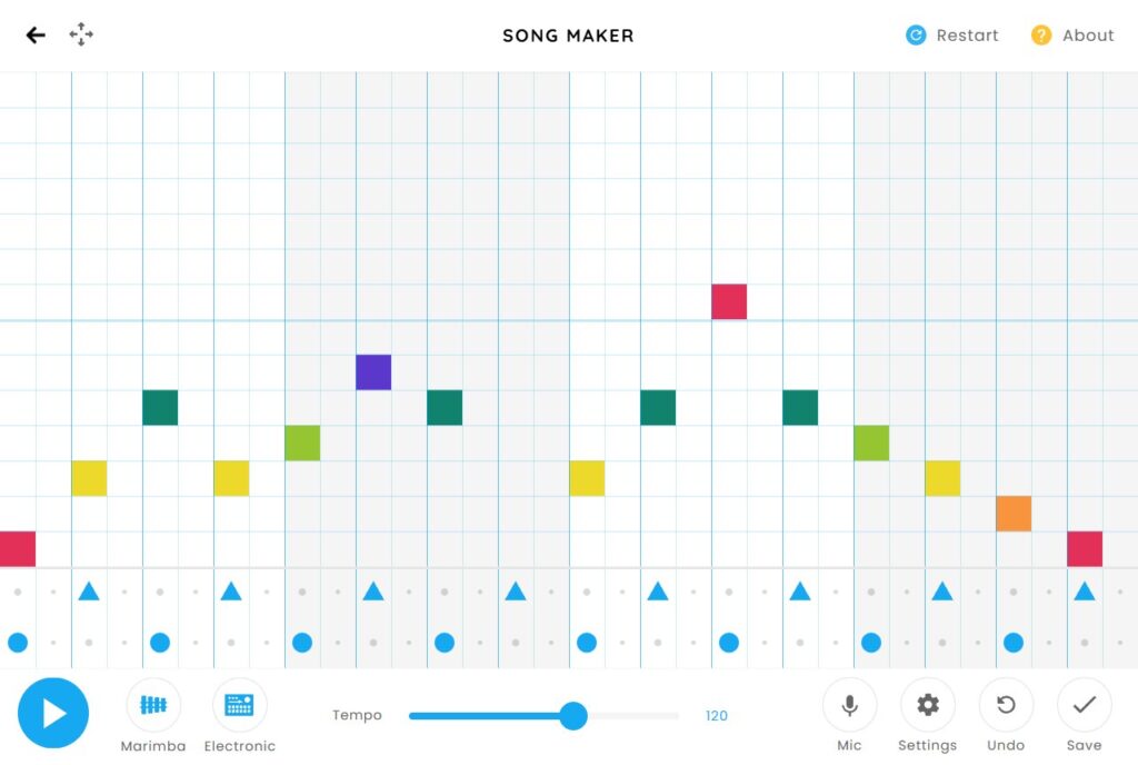 Chrome Music Lab Song Maker with a short melody and a drum pattern entered