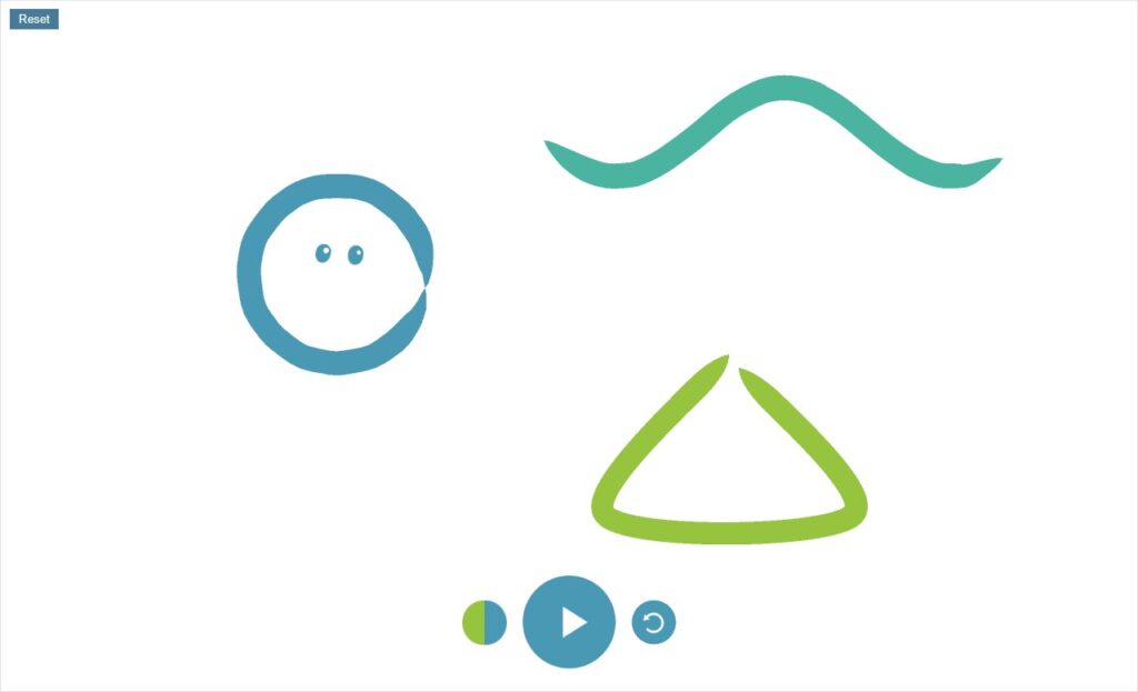 Chrome Music Lab Kandinsky with a circle that has eyes, a wavy line and a triangle