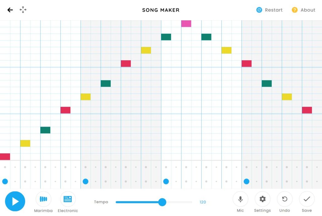 Chrome Music Lab Song Maker grid set to three octaves with a rising and falling C major arpeggio
