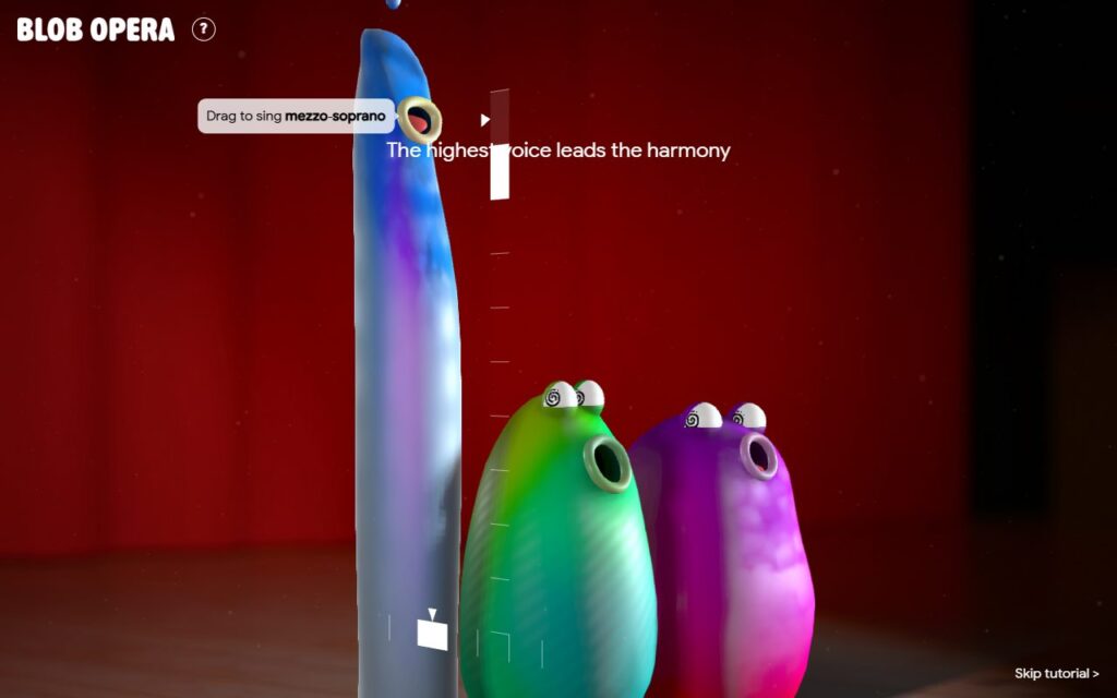 The blue mezzo-soprano stretched to the top of the screen while the tenor and bass sing below