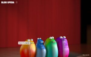 All four Blob Opera singers lined up on stage: soprano, mezzo-soprano, tenor and bass