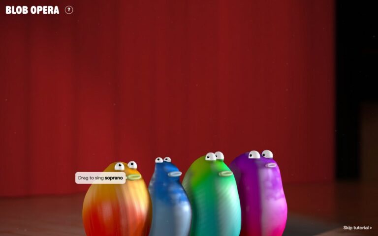 All four Blob Opera singers lined up on stage: soprano, mezzo-soprano, tenor and bass