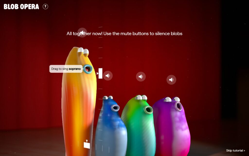 The soprano singing high with mute buttons above all four blobs