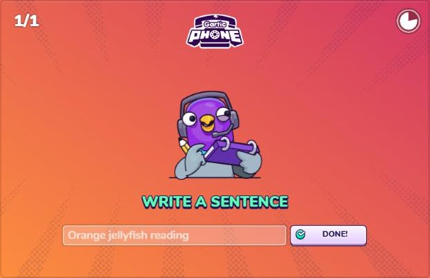 Gartic Phone write a sentence step with example Orange jellyfish reading